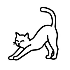 cat stretching icon, cat day line art, cat day icon - simple black line art icon of cat stretching, symbolizing cat day celebrations. cat day vector art.