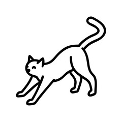 cat stretching icon, cat day line art, cat day icon - simple black line art icon of cat stretching, symbolizing cat day celebrations. cat day vector art.