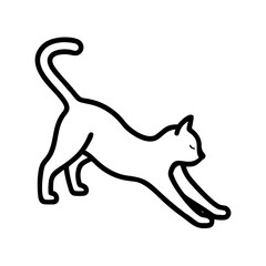 cat stretching icon, cat day line art, cat day icon - simple black line art icon of cat stretching, symbolizing cat day celebrations. cat day vector art.