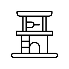cat tower icon, cat day line art, cat day icon - simple black line art icon of cat tower, symbolizing cat day celebrations. cat day vector art.