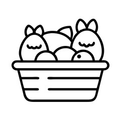 cat toys basket icon, cat day line art, cat day icon - simple black line art icon of cat toys basket, symbolizing cat day celebrations. cat day vector art.