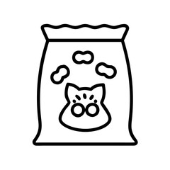 cat treat bag icon, cat day line art, cat day icon - simple black line art icon of cat treat bag, symbolizing cat day celebrations. cat day vector art.