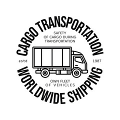 Emblem of cargo transportation. Original vector illustration in vintage style. T-shirt design.