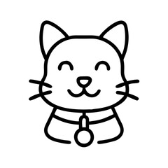 cat with a bell on collar icon, cat day line art, cat day icon - simple black line art icon of cat with a bell on collar, symbolizing cat day celebrations. cat day vector art.