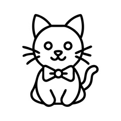 cat with a bow tie icon, cat day line art, cat day icon - simple black line art icon of cat with a bow tie, symbolizing cat day celebrations. cat day vector art.