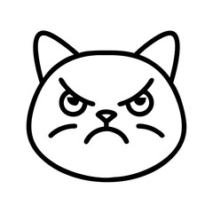 grumpy cat face icon, cat day line art, cat day icon - simple black line art icon of grumpy cat face, symbolizing cat day celebrations. cat day vector art.