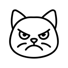 grumpy cat face icon, cat day line art, cat day icon - simple black line art icon of grumpy cat face, symbolizing cat day celebrations. cat day vector art.