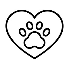 heart with paw print icon, cat day line art, cat day icon - simple black line art icon of heart with paw print, symbolizing cat day celebrations. cat day vector art.