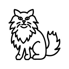 long haired fluffy cat icon, cat day line art, cat day icon - simple black line art icon of long haired fluffy cat, symbolizing cat day celebrations. cat day vector art.