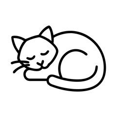 sleeping cat icon, cat day line art, cat day icon - simple black line art icon of sleeping cat, symbolizing cat day celebrations. cat day vector art.