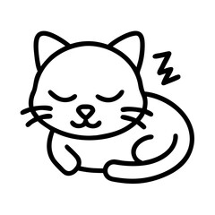 sleeping kitten icon, cat day line art, cat day icon - simple black line art icon of sleeping kitten, symbolizing cat day celebrations. cat day vector art.