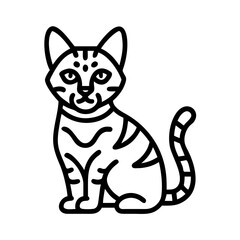 bengal cat icon, cat day line art, cat day icon - simple black line art icon of bengal cat, symbolizing cat day celebrations. cat day vector art.