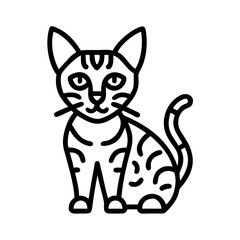 bengal cat icon, cat day line art, cat day icon - simple black line art icon of bengal cat, symbolizing cat day celebrations. cat day vector art.