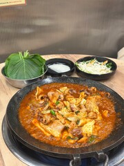 Korean Kimchi Fried Pork Belly in the Hot Pan