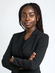 Female portrait ID card photo on white background