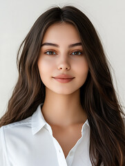 Female portrait ID card photo on white background