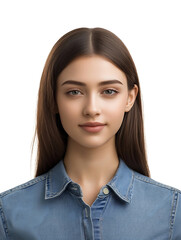 Female portrait ID card photo on white background