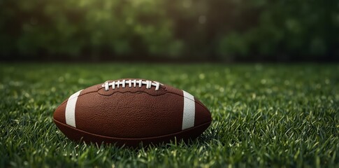 Obraz premium American football ball with green grass texture background