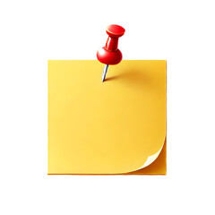  a realistic 3D render of a yellow sticky note with a red push pin. The note is curved at the bottom right corner.
The background is black.
