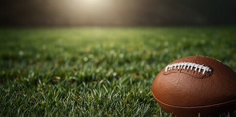 Obraz premium American football ball with green grass texture background