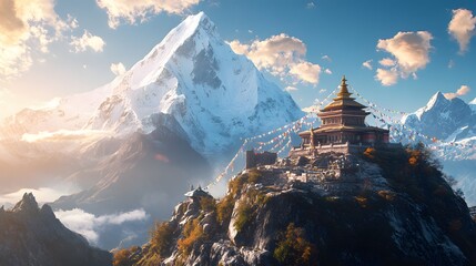 Majestic Mountain Temple Sunrise Scenic View