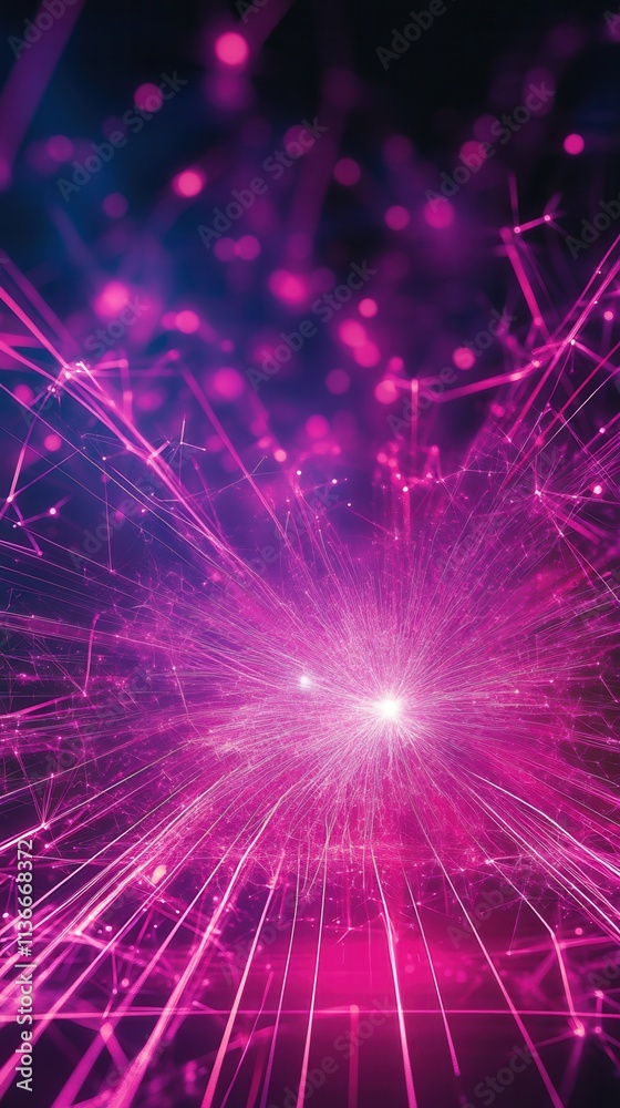 Wall mural a vibrant abstract image featuring glowing lines and particles in shades of pink, creating a dynamic