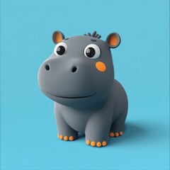 Naklejka premium Adorable 3D Cartoon Hippopotamus: A charming, friendly hippo character in a delightful 3D render. Perfect for children's projects, websites, and more. 