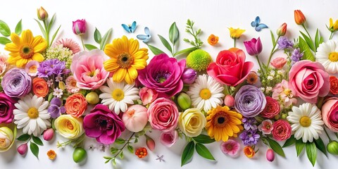 Vibrant Floral Border Design on White Background for Elegant Invitations and Decorative Projects, Ideal for Weddings, Celebrations, and Artistic Creations