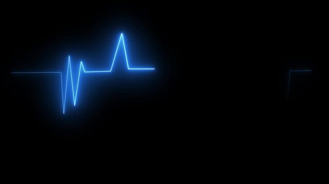 Glowing neon heart pulse. Electrocardiogram motion. Emergency ECG monitoring animation on black background. 