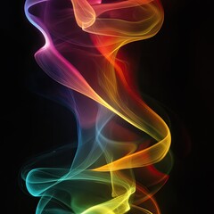 Abstract rainbow swirl of smoke on black background.
