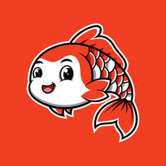 Cute Koi Fish Cartoon Mascot Illustration Design