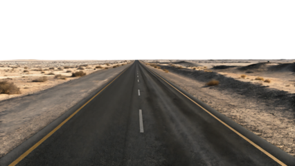 empty straight asphalt road in the desert isolated on white background.AI GENERATED