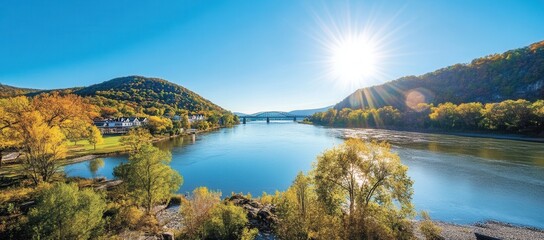 Harpers Ferry in West Virginia, observed from Maryland Heights during the fall season