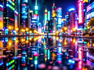 Fototapeta na wymiar Vibrant Macro Photography of City Lights at Night Showcasing a Kaleidoscope of Colors in an Urban Landscape Perfect for Capturing the Essence of Nighttime City Life