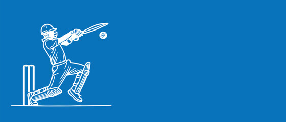 Bats man playing cricket vector  illustration for cricket match poster banner or flyer, line art, silhouette.	