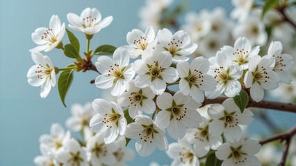Obraz premium Delicate White Cherry Blossoms in Springtime Bloom