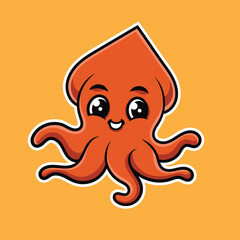 Cute Squid Cartoon Mascot Illustration Design
