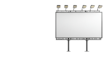 An empty billboard stands against a plain background, illuminated by overhead lights, offering a blank canvas for advertising or creative displays.