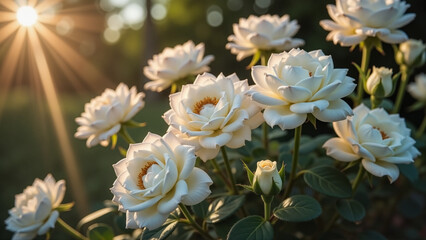 White Roses in Bloom, Serene and Ethereal