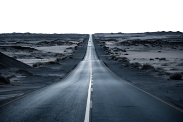 empty straight asphalt road in the desert isolated on white background.AI GENERATED