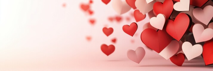 A vibrant cascade of colorful hearts symbolizes love and romance, floating against a soothing background, creating a heartwarming atmosphere perfect for celebrating Valentines Day with joy