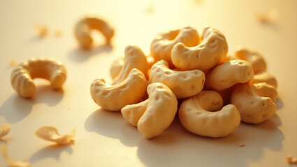 Fototapeta premium Cashews: Delicious, crunchy, and nutritious nuts. Perfect for healthy snacking, cooking, or gourmet treats. Enjoy roasted, salted, or raw for any occasion.