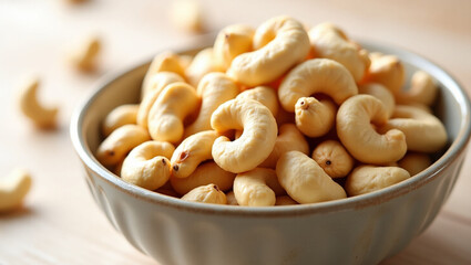 Fototapeta premium Cashews: Delicious, crunchy, and nutritious nuts. Perfect for healthy snacking, cooking, or gourmet treats. Enjoy roasted, salted, or raw for any occasion.