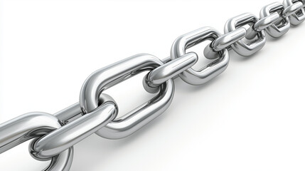 Obraz premium Stainless steel chain horizontal stretch close-up isolated on white background
