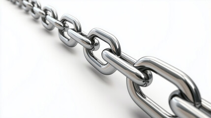 Obraz premium Stainless steel chain horizontal stretch close-up isolated on white background