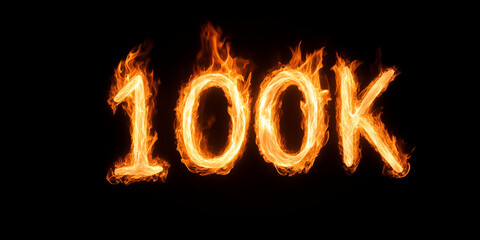 100k made out of fire isolated on a black background