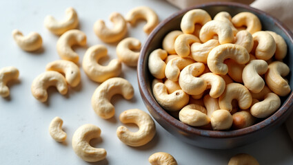 Fototapeta premium Cashews: Delicious, crunchy, and nutritious nuts. Perfect for healthy snacking, cooking, or gourmet treats. Enjoy roasted, salted, or raw for any occasion.