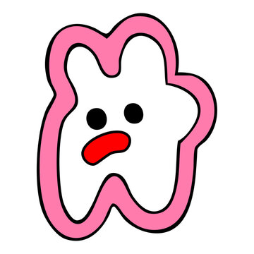 doodle, faccina triste con colori rosa, rosso, bianco e nero