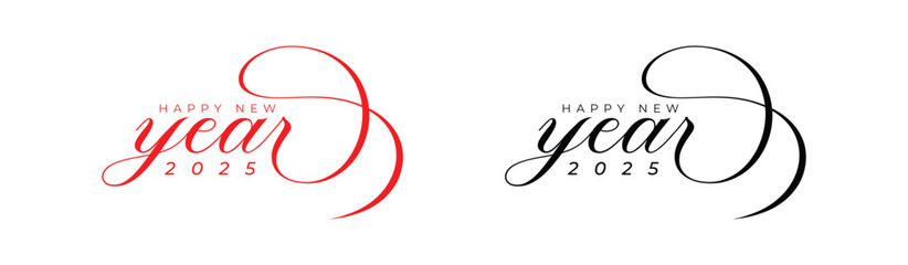 Happy New Year 2025 Logo Design. Abstract Hand-drawn creative calligraphy vector logo design. 2025 New Year Logo Design Vector