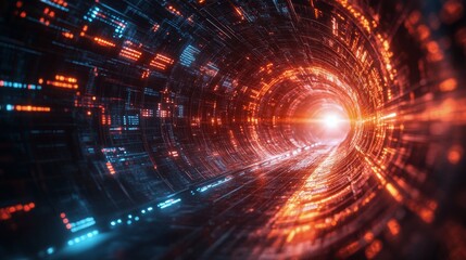Obraz premium Colorful tunnel visualize with bright lights and high tech atmosphere in a digital landscape